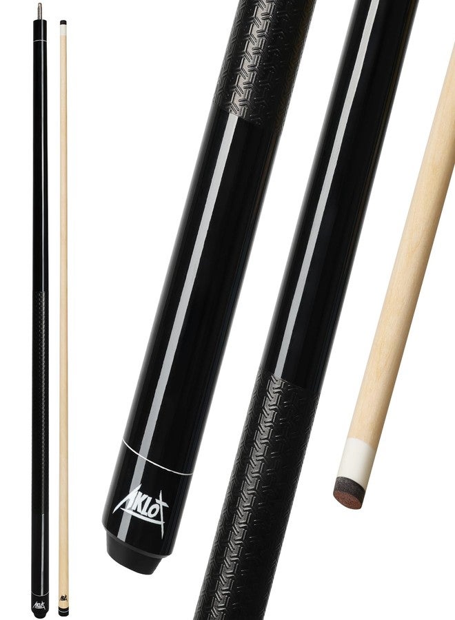 AKLOT Pool Cue Stick 58'', Canadian Maple Pro Billiard Cue &13mm Leather Tip, Anti-Slip Grip, 18/19/20/21oz Billiard Pool Stick for Adults/Beginner/Pro Player (Black with Printed Grip, 19oz) - Image 1