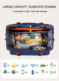URbazaar Diaper Bag Backpack Baby Bag, 4 in 1 Diaper Bag Tote, Mom Bag for Hospital with 14 Pockets, Diaper Tote Bag for Labor & Delivery, Large Waterproof Baby Travel Bag with 2 Insulated Pockets, Blue  - Image 3