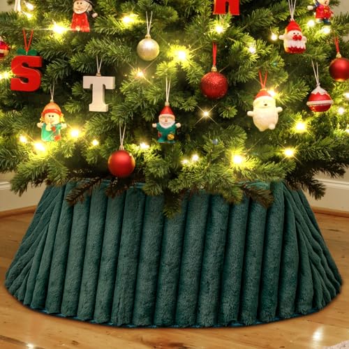 Lanpn 30 Inch Christmas Tree Collar Faux Fur Tree Collar Christmas Tree Skirt Plush Christmas Tree Ring for Winter Home Party Holiday Indoor Xmas Decorations Green 75cm - Image 1
