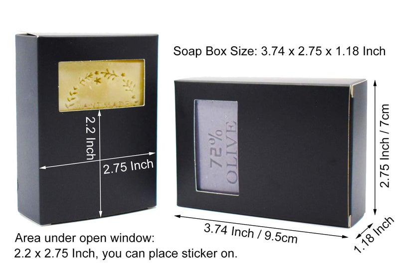 catin 50pcs Black Soap Packaging Boxes for Homemade Soap, Kraft Paper Soap Boxes with Rectangle Open Window - Image 2