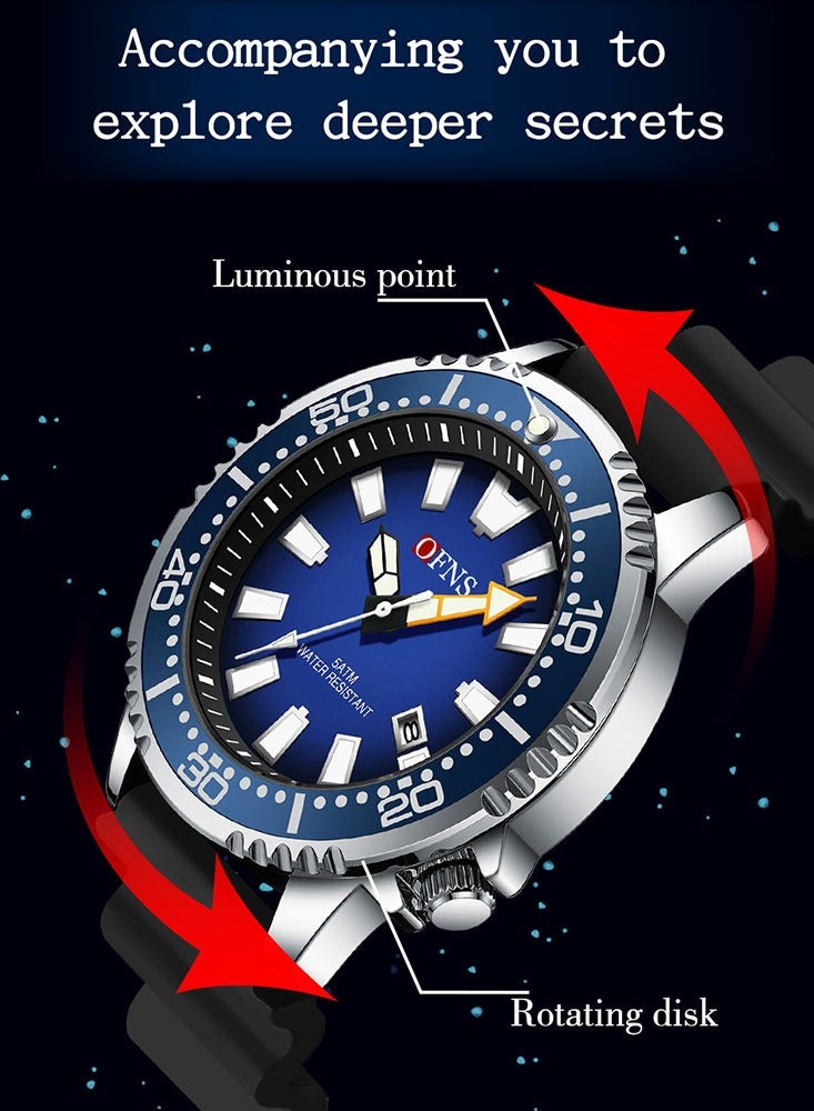 أوفنس ساعة كوارتز فاخرة جديدة للرجال من مقاومة للماء حتى عمق 50 متر مع تقويم مضيء ساعة يد كوارتز للرجال هدية - Image 4