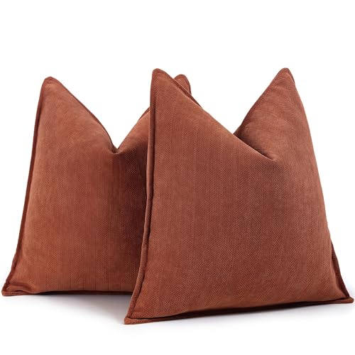 أغطية وسائد زويد صدئة 20x20 مجموعة من 2 أغطية وسائد شنيلا بتصميم أنيق ناعمة وفاخرة للزينة للكنبة والسرير وديكور المنزل
