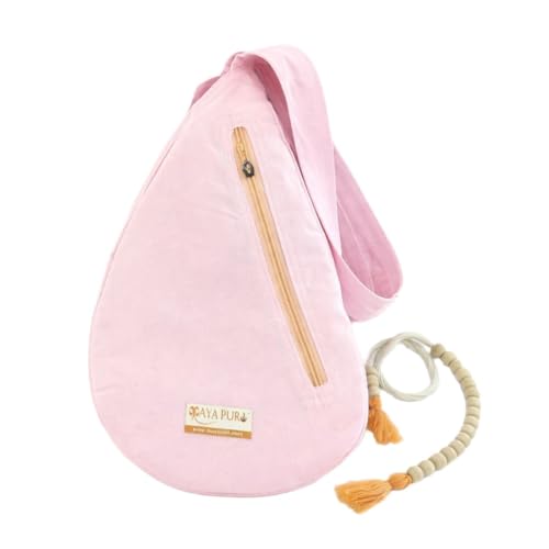MAYAPURI Pure Cotton Original Gomukhi Japa Mala Bag, Chanting Bag or Prayer Beads Bag with Zip Pocket and Sakshi Mala Counter (Light Pink) - Image 1