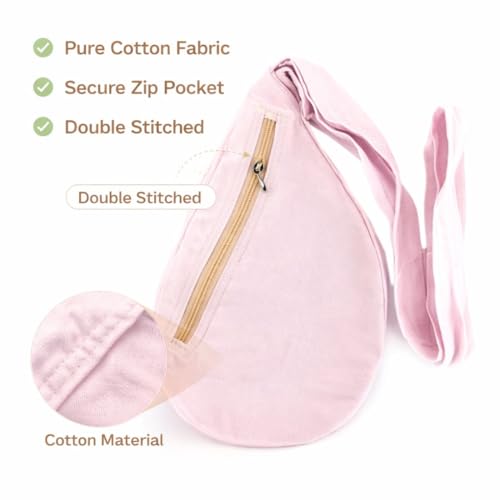 MAYAPURI Pure Cotton Original Gomukhi Japa Mala Bag, Chanting Bag or Prayer Beads Bag with Zip Pocket and Sakshi Mala Counter (Light Pink) - Image 2