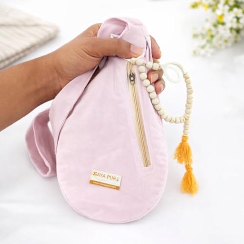 MAYAPURI Pure Cotton Original Gomukhi Japa Mala Bag, Chanting Bag or Prayer Beads Bag with Zip Pocket and Sakshi Mala Counter (Light Pink) - Image 5