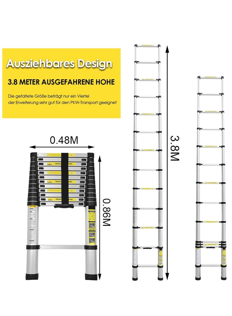 سلم تلسكوبي قابل للتمديد بطول 12 قدم ، سلم تلسكوبي كبير قابل للطي - Image 5