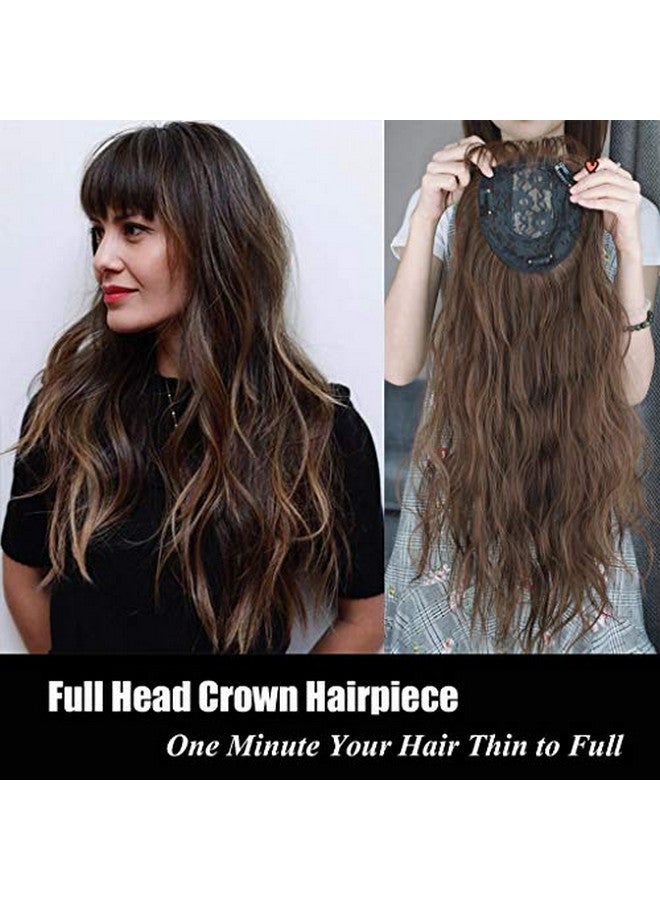 LesafeV 6"X6" Hair Forehead Replacement Piece Clip In Loose Wavy Supplement Topper With Wispy Fringe For Thinning Hair Dark Brown - Image 1