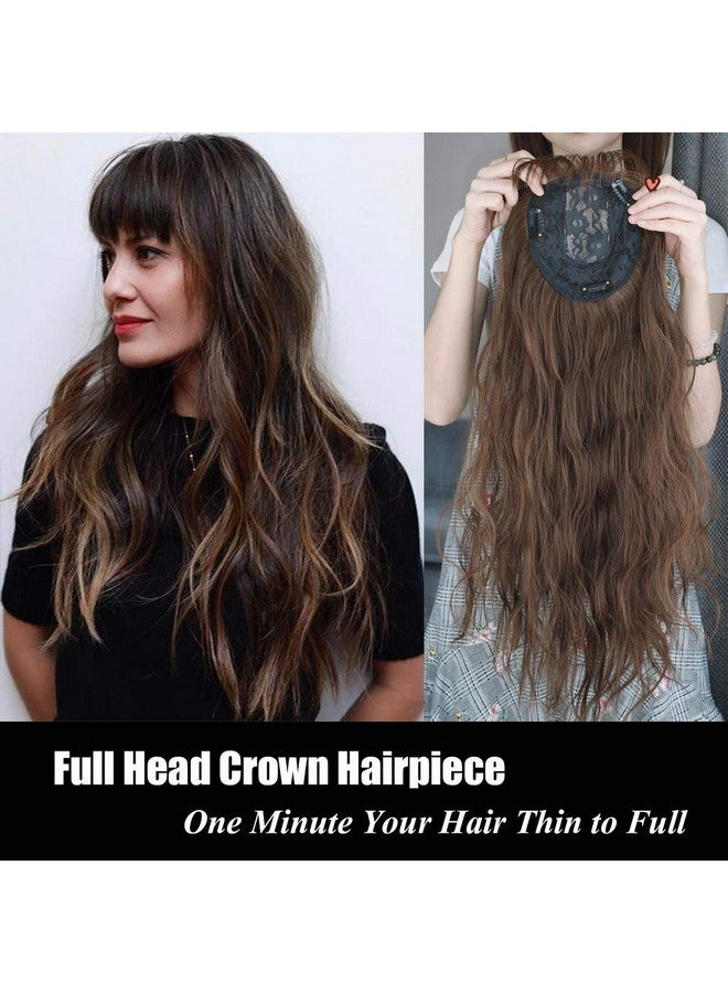 LesafeV 6"X6" Hair Forehead Replacement Piece Clip In Loose Wavy Supplement Topper With Wispy Fringe For Thinning Hair Dark Brown - Image 2