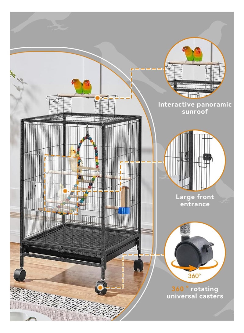 LEOKOR Bird Cage, Open Top Standing Parrot Parakeet Cage with Rolling Stand, Scaling Ladder and Bird Swing for Small Birds, Green Cheek, Cockatiel, Black (96cm*46cm*46cm) - Image 4