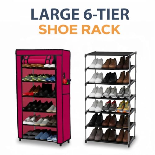 SANAMSTORE Multipurpose 6 Layer Metal Pipe with Non-Woven 100GSM Fabric Cover Shoe/Cloth/Toy/Books Rack-Pink - Image 4