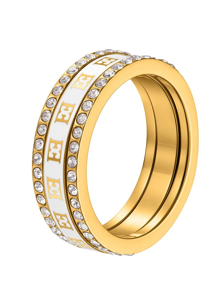 ESCADA Eliza 3-in-1 Ring for Women Mother-of-Pearl and Crystal-Embedded, Signature Logo, Stacked Design, Modern Luxury