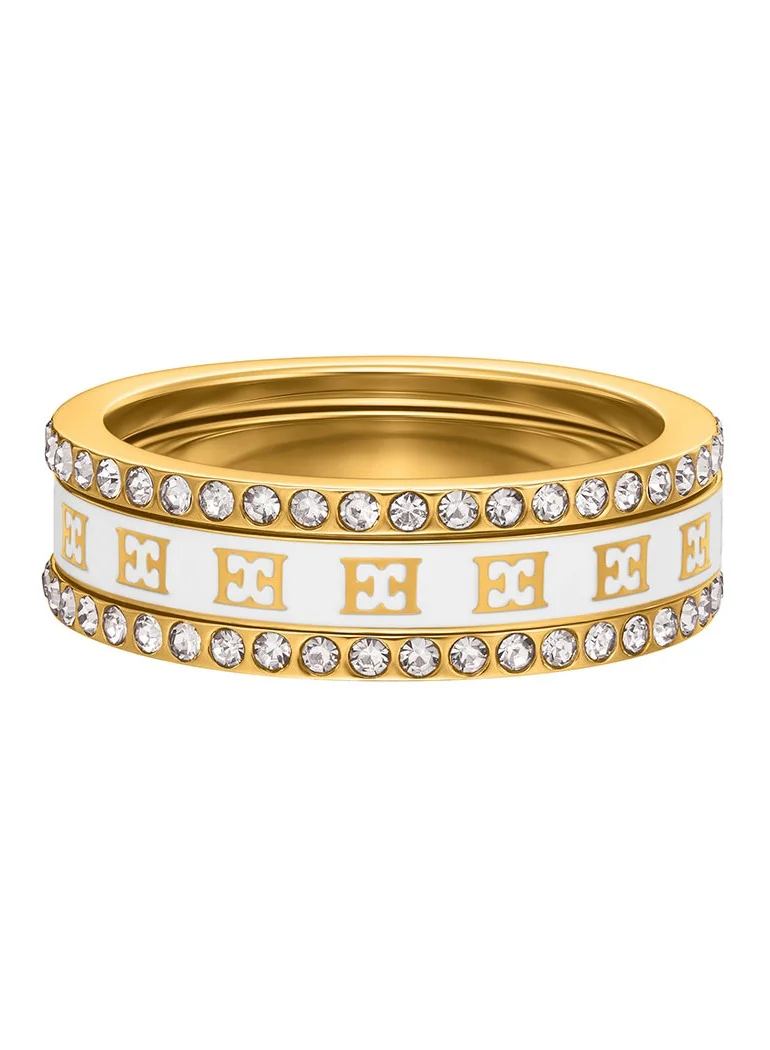 ESCADA Eliza 3-in-1 Ring for Women Mother-of-Pearl and Crystal-Embedded, Signature Logo, Stacked Design, Modern Luxury