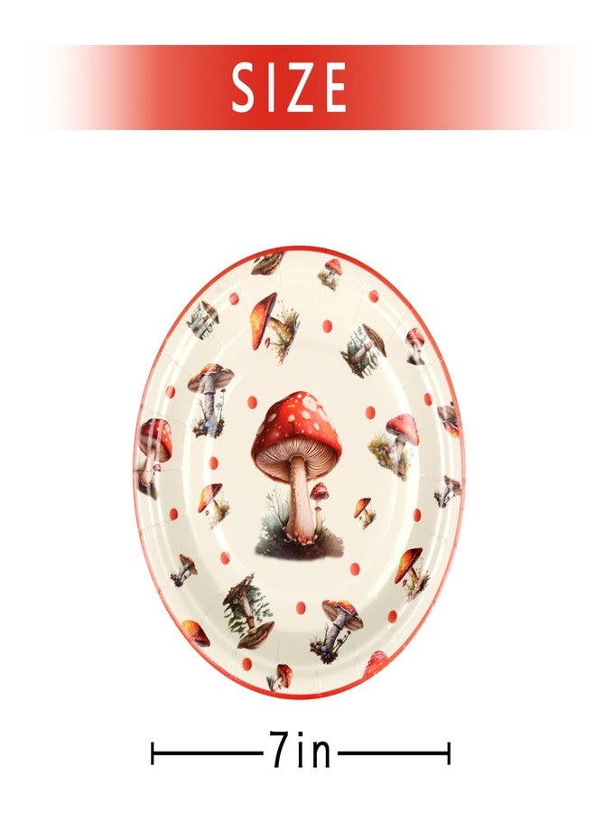 Pandecor 50 Pieces Disposable Paper Plates, 7 inches Red Mushroom Cake Dessert Plates for Spring Summer Forest Wild Vibrant Mushroom Theme Party Decorations (mushroom plates 7") - Image 2