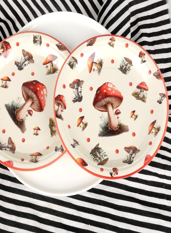 Pandecor 50 Pieces Disposable Paper Plates, 7 inches Red Mushroom Cake Dessert Plates for Spring Summer Forest Wild Vibrant Mushroom Theme Party Decorations (mushroom plates 7") - Image 5