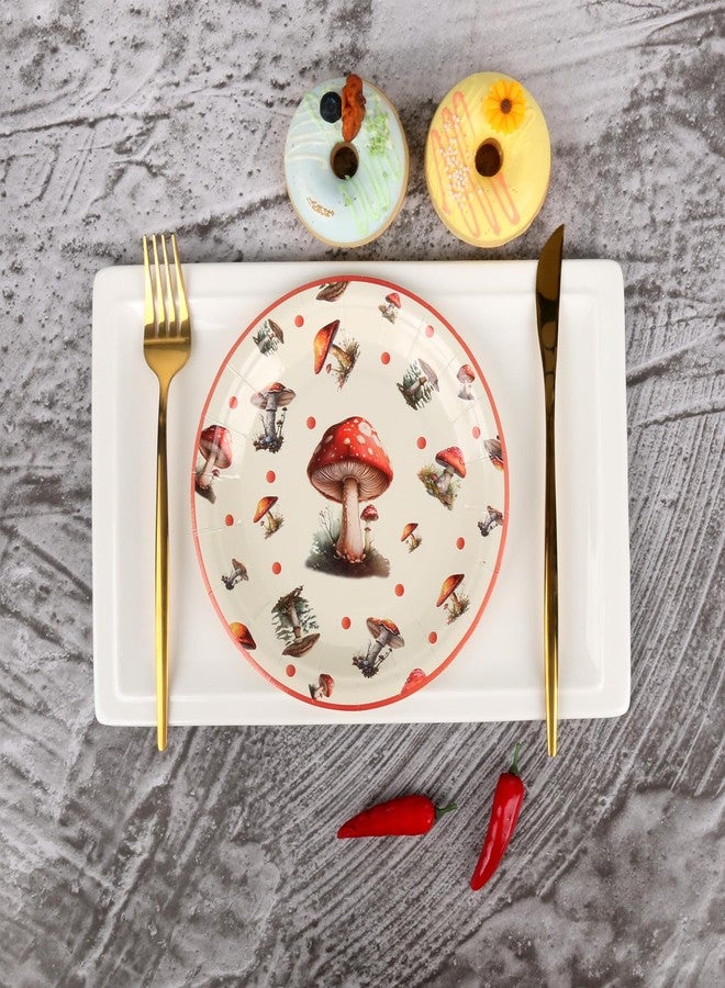 Pandecor 50 Pieces Disposable Paper Plates, 7 inches Red Mushroom Cake Dessert Plates for Spring Summer Forest Wild Vibrant Mushroom Theme Party Decorations (mushroom plates 7") - Image 4