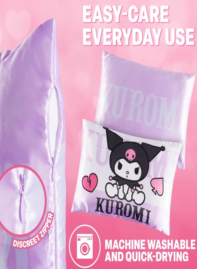Get Trend Hello Kitty Kuromi Satin Pillowcase 19x26 in, Sanrio Soft Zipped Pillow Covers for Hair, Skin, Smooth Glossy Kawaii Gifts for Women, Teens (Purple Kuromi) - Image 5