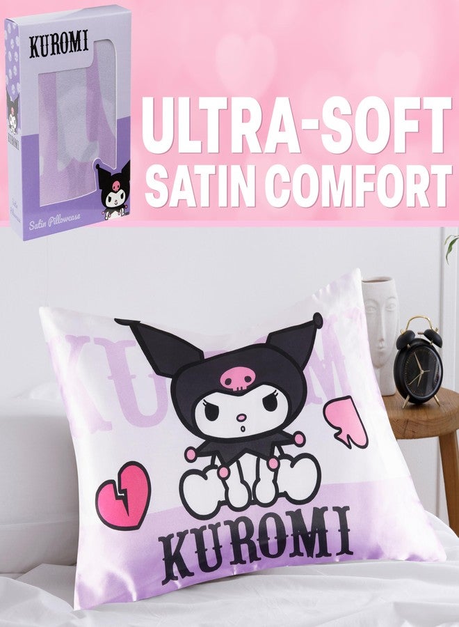 Get Trend Hello Kitty Kuromi Satin Pillowcase 19x26 in, Sanrio Soft Zipped Pillow Covers for Hair, Skin, Smooth Glossy Kawaii Gifts for Women, Teens (Purple Kuromi) - Image 2