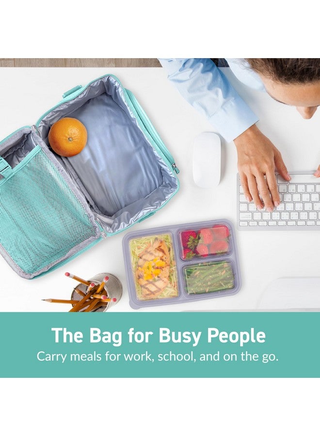 Bentgo Deluxe Lunch Bag - Durable and Insulated Lunch Tote with Zippered Outer Pocket, Internal Mesh Pocket, Padded & Adjustable Straps, & 2-Way Zippers - Fits Most Lunch Boxes (Coastal Aqua) - Image 3