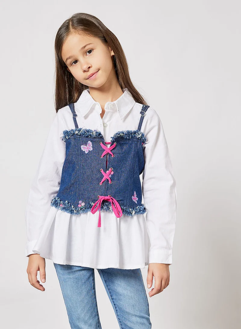 نوتيناتي Kids Shirt and Denim Corset Set
