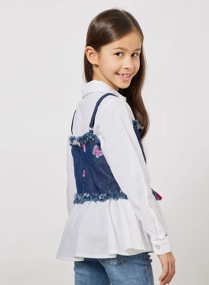 نوتيناتي Kids Shirt and Denim Corset Set