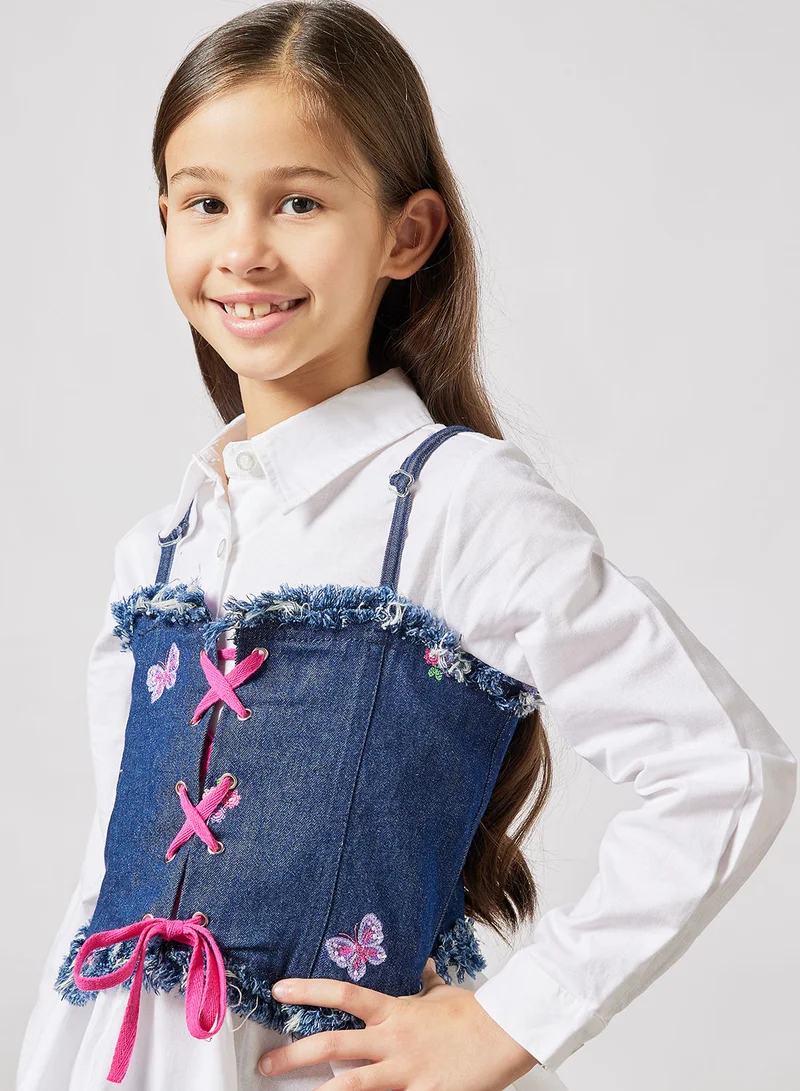 نوتيناتي Kids Shirt and Denim Corset Set