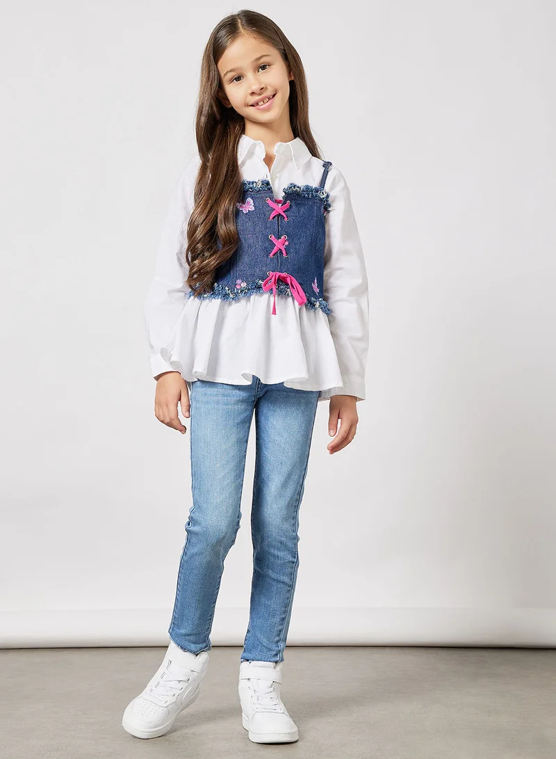 نوتيناتي Kids Shirt and Denim Corset Set