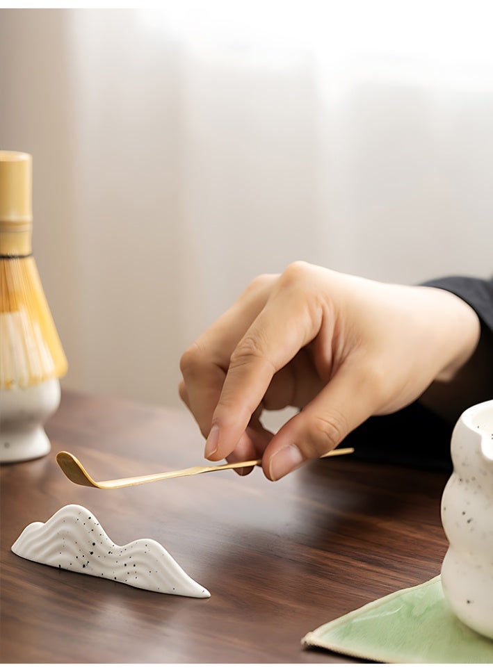 XiaoGiqi 7 Piece Matcha Tea Set | Matcha Whisk Kit, Ceramic Bowl, Whisk, White Whisk Holder, Traditional Scoop, Chasen, Sifter Spoon, Tea Mat | Perfect Set for Traditional Matcha Ceremony | White Speckled - Image 3