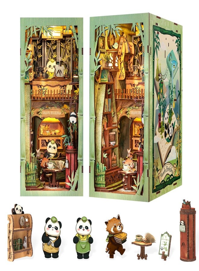 Fsolis Book Nook Kits for Adults, DIY Miniature House Kit Wood Puzzle Booknook Kit Animal Bookcase Nook Decor Craft Hobbies Gifts for Women Teenagers（Panda Bookshop） - Image 1
