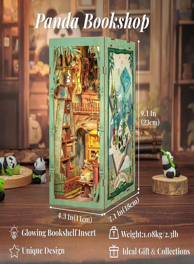Fsolis Book Nook Kits for Adults, DIY Miniature House Kit Wood Puzzle Booknook Kit Animal Bookcase Nook Decor Craft Hobbies Gifts for Women Teenagers（Panda Bookshop） - Image 2