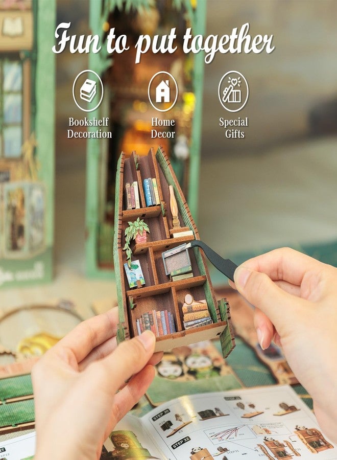 Fsolis Book Nook Kits for Adults, DIY Miniature House Kit Wood Puzzle Booknook Kit Animal Bookcase Nook Decor Craft Hobbies Gifts for Women Teenagers（Panda Bookshop） - Image 5