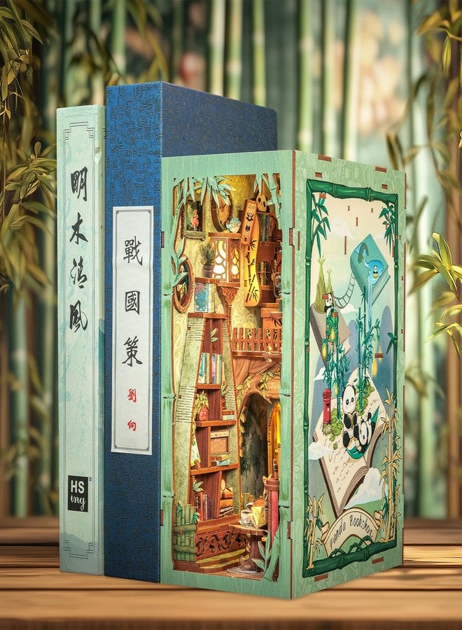 Fsolis Book Nook Kits for Adults, DIY Miniature House Kit Wood Puzzle Booknook Kit Animal Bookcase Nook Decor Craft Hobbies Gifts for Women Teenagers（Panda Bookshop） - Image 3
