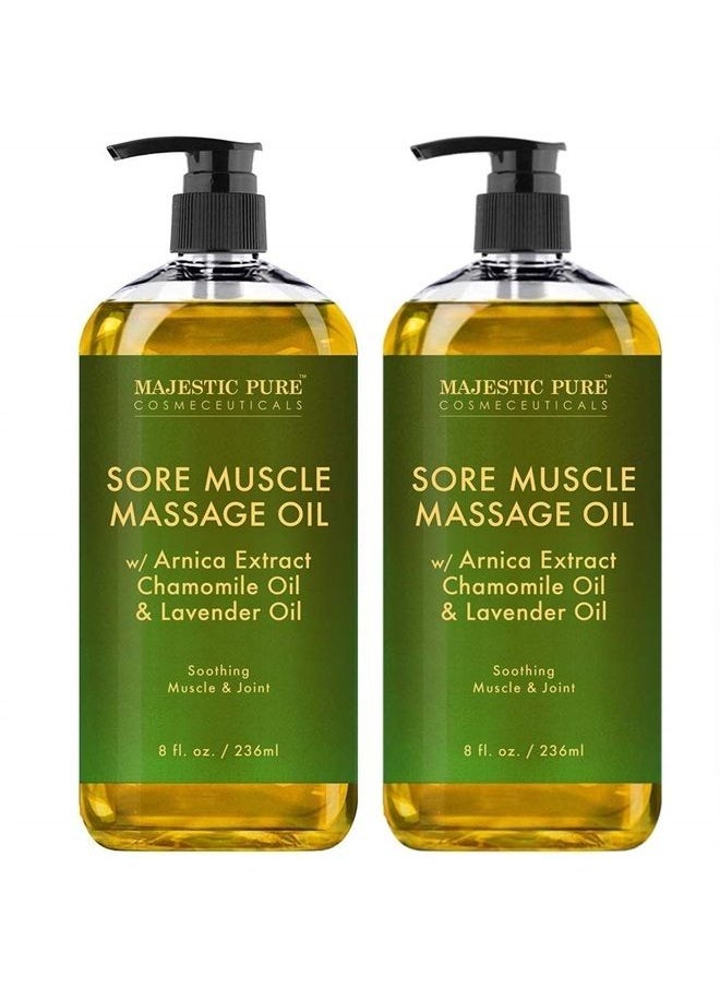 Majestic Pure - Arnica Sore Muscle Massage Oil for Body - Best Natural Therapy Therapy Oil with Lavender and Chamomile Essential Oils - Warming, Relaxing, Massaging Joint & Muscles, 8 fl. oz., Set of 2 - Image 1