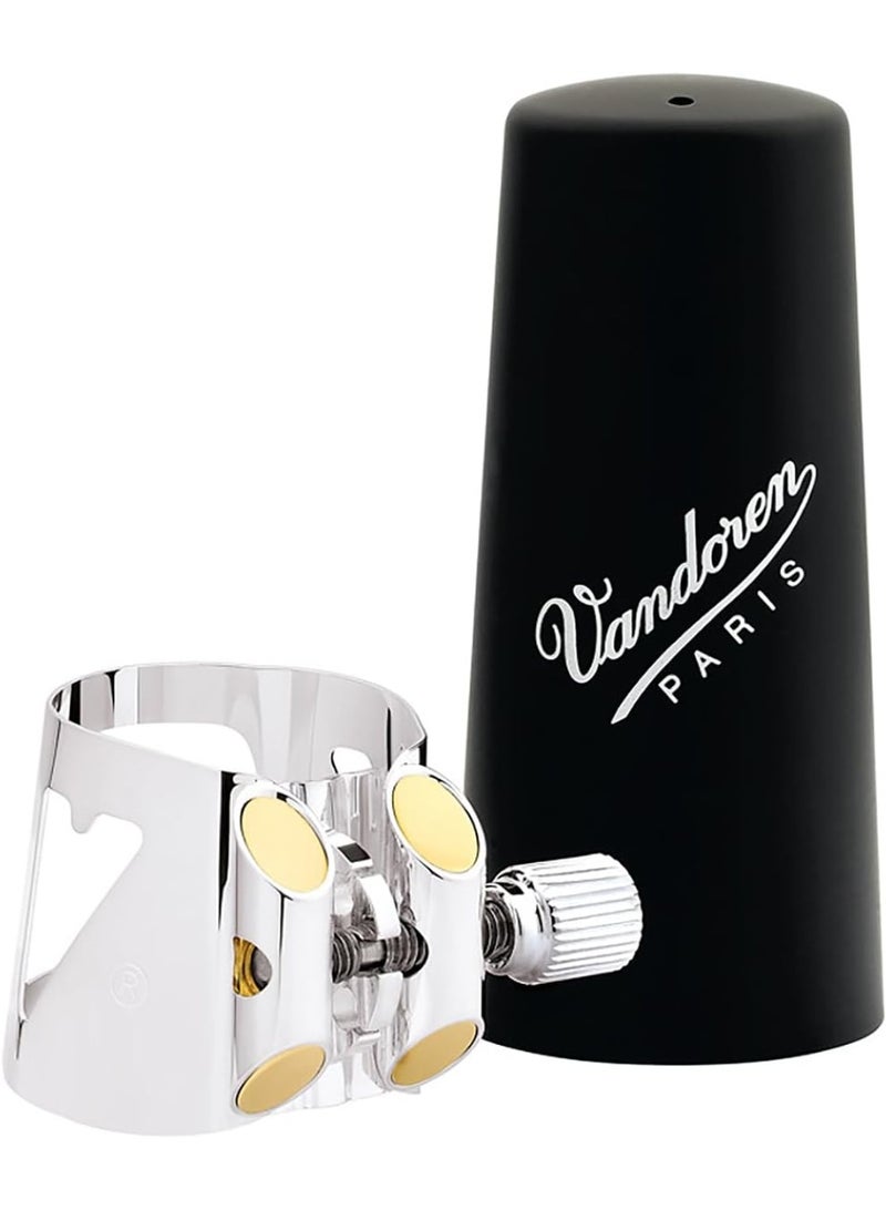 Vandoren Vandoren LC01P Optimum Ligature and Plastic Cap for Bb Clarinet Silver Plated with 3 Interchangeable Pressure Plates - Image 1