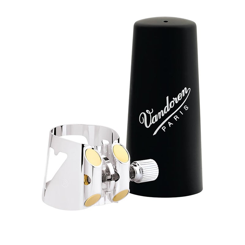 Vandoren LC01P Optimum Ligature and Plastic Cap for Bb Clarinet Silver Plated with 3 Interchangeable Pressure Plates - Image 1