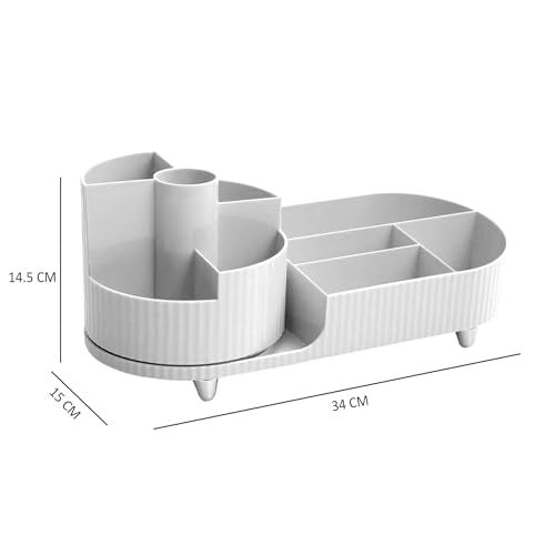 ALOXE Makeup Organisers | 360° Rotating Brush Holder & Elegant Organizer Storage Box for Dressing Table, Skincare, Cosmetics & Accessories (White) - Image 2