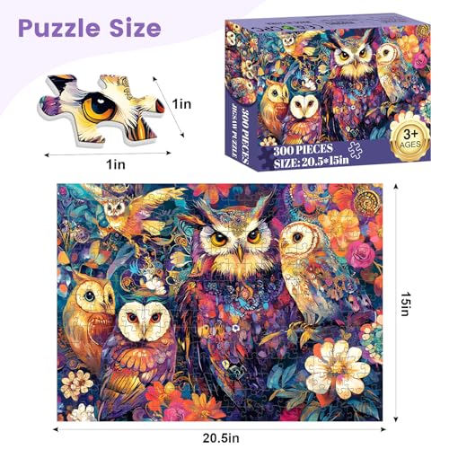 VOLUVOLU 300 Pieces Owl Puzzle for Adults Bird Puzzle 300 Pieces Recycled Cardboard Jigsaw Puzzles for Adults Family Challenging Game Home Decor Gift Toy for Teens Kids Seniors 20515 in - Image 5