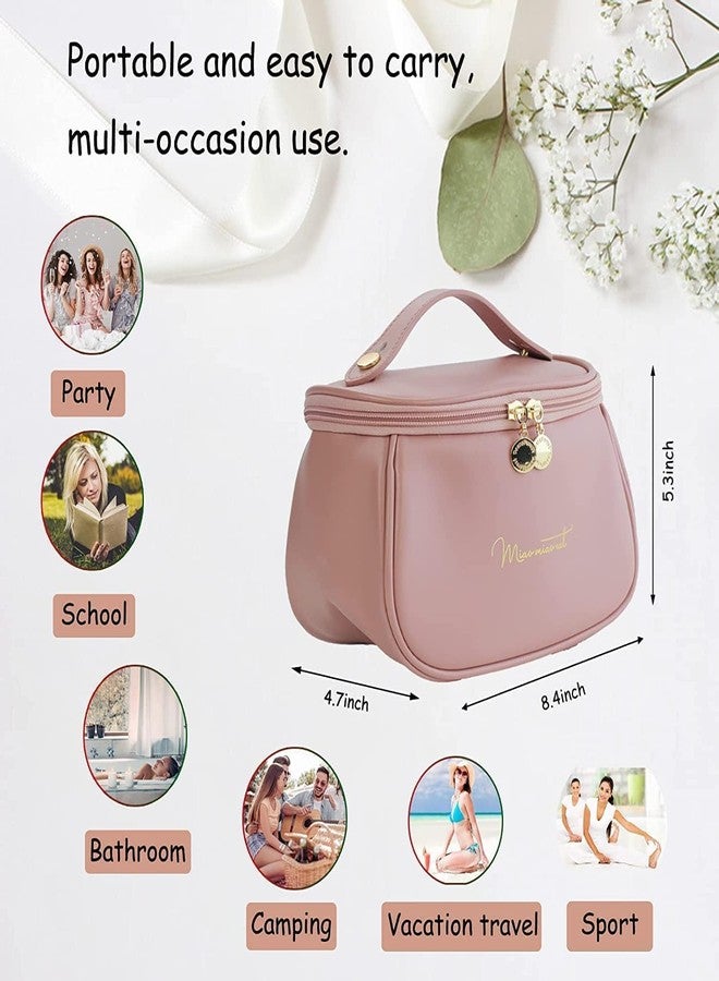 ETTA Faux Leather Large Capacity Travel Cosmetic Bag, Waterproof Cosmetic Bag, Portable Compact Skincare Storage Pouch Organizer Bag with Handle and Dividers for Women Girls Makeup Brushes (Pink) - Image 4
