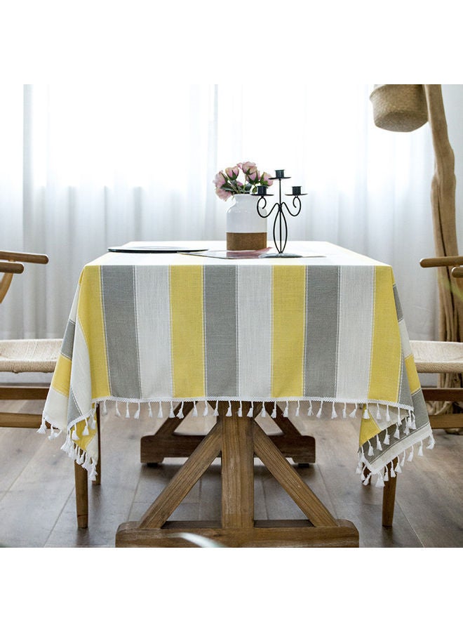 NIBEMINENT Lace Tassel Detail Table Cloth White/Yellow/Grey 140x200cm