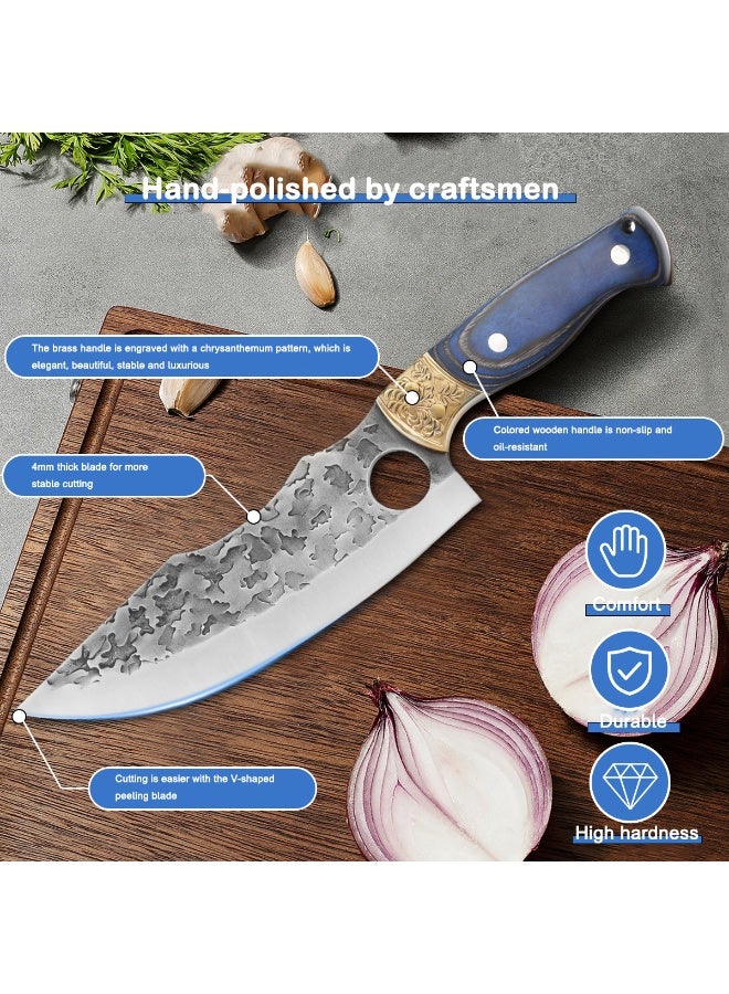 Hammered Viking Knife 7 Inch, Hand-Forged Butcher Knife with Sheath, Kitchen Chef Knives, High Carbon Steel, Suitable for Home, Outdoor, Camping, BBQ, Restaurant - Image 5