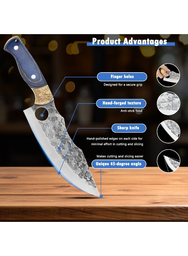 Hammered Viking Knife 7 Inch, Hand-Forged Butcher Knife with Sheath, Kitchen Chef Knives, High Carbon Steel, Suitable for Home, Outdoor, Camping, BBQ, Restaurant - Image 4