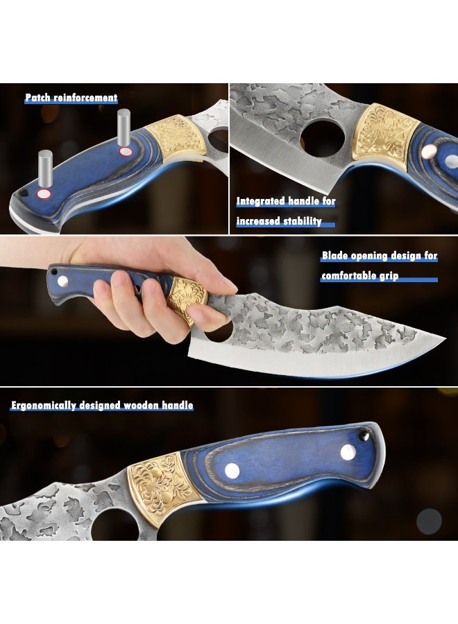 Hammered Viking Knife 7 Inch, Hand-Forged Butcher Knife with Sheath, Kitchen Chef Knives, High Carbon Steel, Suitable for Home, Outdoor, Camping, BBQ, Restaurant - Image 3