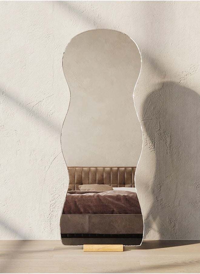 fashionhome - Modern Scandinavian Design Full Length Mirror Standing Hanging or Leaning Against Wall Large Bedroom Floor Mirror Dressing Mirror Wall-Mounted Mirror Wood Frame Wavy Mirror Round Corner 50x160 cm - Image 1