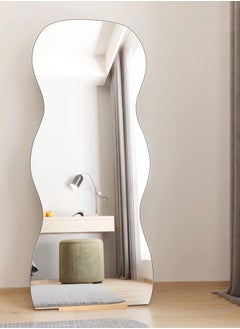 fashionhome تصميم إسكندنافي حديث، مرآة كاملة الطول واقفة معلقة أو متكئة على الحائط، مرآة أرضية كبيرة لغرفة النوم، مرآة زينة مثبتة على الحائط، إطار خشبي، مرآة مموجة، زاوية مستديرة 50 × 160 سم  - Image 3