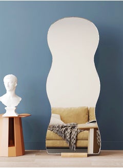 fashionhome تصميم إسكندنافي حديث، مرآة كاملة الطول واقفة معلقة أو متكئة على الحائط، مرآة أرضية كبيرة لغرفة النوم، مرآة زينة مثبتة على الحائط، إطار خشبي، مرآة مموجة، زاوية مستديرة 50 × 160 سم  - Image 2