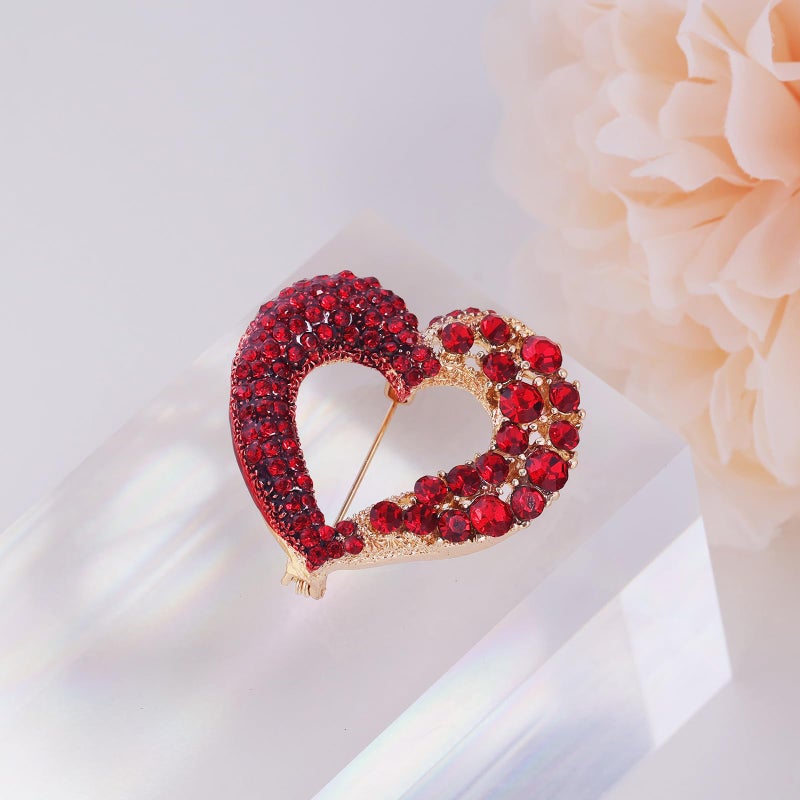 LAXPICOL Vintage Cute Red Love-heart Austrian Crystal Brooch Broach Pin For Women - Image 2
