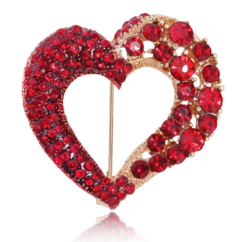LAXPICOL Vintage Cute Red Love-heart Austrian Crystal Brooch Broach Pin For Women - Image 1