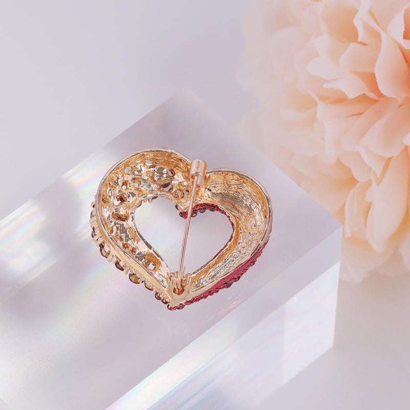 LAXPICOL Vintage Cute Red Love-heart Austrian Crystal Brooch Broach Pin For Women - Image 3