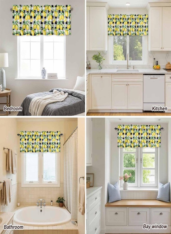 Litter Star Watercolor Fresh Fruit Window Valance Rod Pocket Panel for Kitchen Bedroom Windows Yellow Lemon on Black Buffalo Check Plaid Valances Short Curtain Bathroom Treatment Drapes - Image 4
