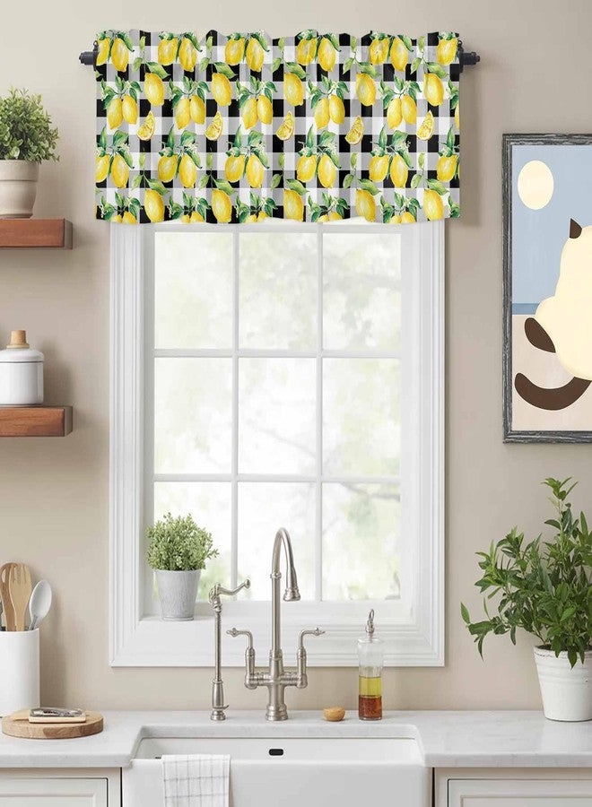 Litter Star Watercolor Fresh Fruit Window Valance Rod Pocket Panel for Kitchen Bedroom Windows Yellow Lemon on Black Buffalo Check Plaid Valances Short Curtain Bathroom Treatment Drapes - Image 1