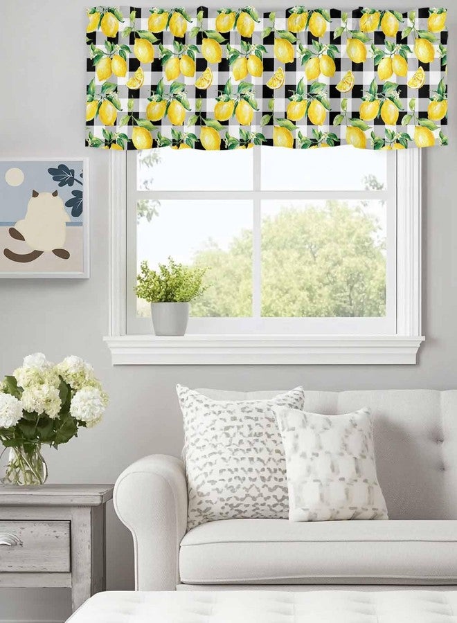 Litter Star Watercolor Fresh Fruit Window Valance Rod Pocket Panel for Kitchen Bedroom Windows Yellow Lemon on Black Buffalo Check Plaid Valances Short Curtain Bathroom Treatment Drapes - Image 3